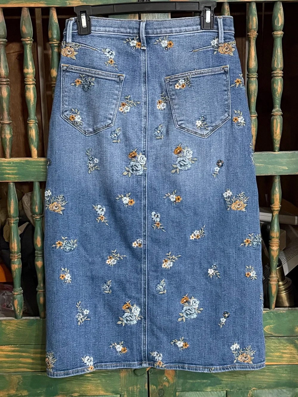 Free People Driftwood Piper Floral Embroidered Denim Midi Skirt - 27